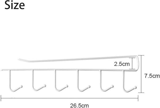 1 Pack Hanging Hooks Rack Under Cupboard Cabinet Cup Holder Kitchen Utensils Holder 6 Hooks Drilling Free Coffee Cups Holder Kitchen Utensil Storage Organizer Hook Rack (White)