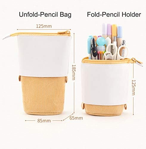 Telescopic Pencil Bag Pen Holder Stationery Case, PU Corduroy Stand-up Retractable Transformer Bag Colorful Organizer, Great for Christmas Holiday