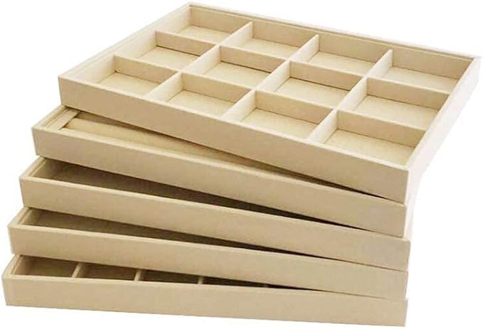 Large Beige Premium Quality Velvet Jewelry Display Box Tray Stackable Practical Trade Show Home Store Open Tray
