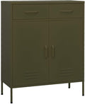 Olive Green Steel Storage Cabinet with Adjustable Shelf and Two Drawers, 31.5 x 13.8 x 40.0 Inches, Durable Metal Organizer for Home Office, Smooth Ball Bearing Glide System,
