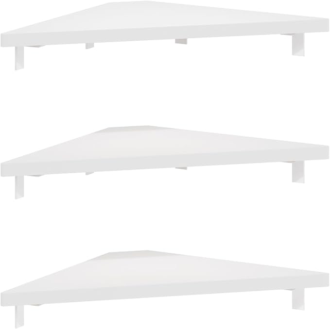 Furinno Rossi Triangle Floating Shelves for Wall, Set of 3 Geometric Corner Shelf, Wall Mounted Shelves for Bathroom, Home Office, Living Room, White