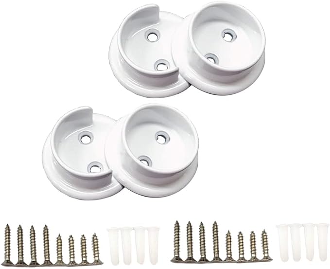 QCAA Heavy Duty Solid Metal Closet Rod Socket Set, 1-3/8'', Matte White, 2 Pair, Made In Taiwan