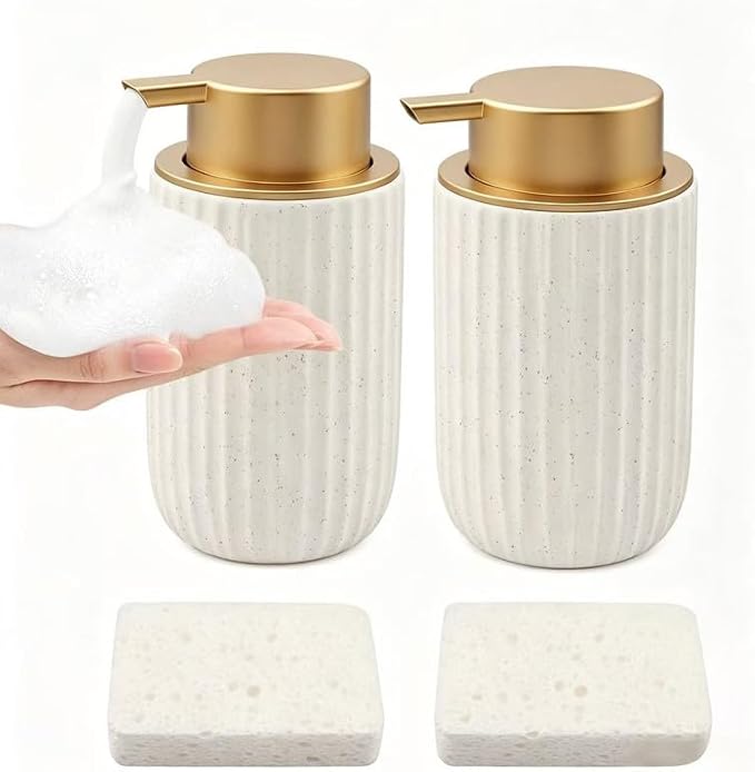 2 Pack Ceramic Foaming Soap Dispenser with Removable Pump, 12 oz Refillable Bathroom & Kitchen Hand Soap Dispenser, Modern Decor for Bathroom & Kitchen