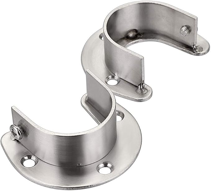 OwnMy 4 Packs Closet Rod End Supports Brackets 1-1/2" Diameter, Silver | U Shaped Stainless Steel Closet Pole Sockets, Flange Rod Holder for Closet Wardrobe Shower Curtain Rod Holders