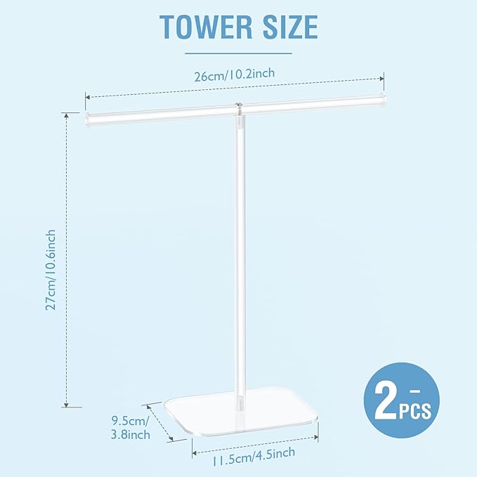 Jewelry Stand Necklace Stand 2 Tower, Clear Necklace Holder, Jewelry Holder | Acrylic Jewelry Organizer, Bracelet Hanging Organizer, Display Stand for Bangles, Rings, Earrings and Watch