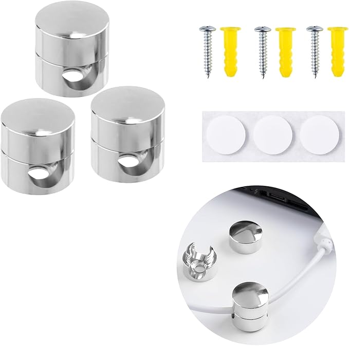 3 Sets Charger Cord Holder, Silver Metal Adhesive Cable Management Clips,Adjustable Cable Anchor Holders,Wire Organizer for Desk, Wall Hook, Home, Office,Bedside Table