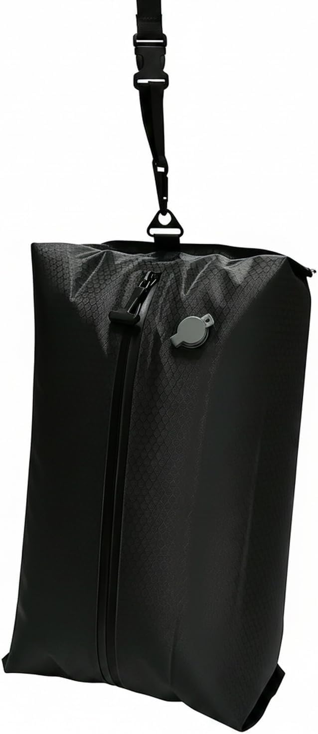 16L TPU Vacuum Compression Bag with Hanging Buckle, Manual Air Removal Storage Sack for Sleeping Bags & Travel Gear, Black