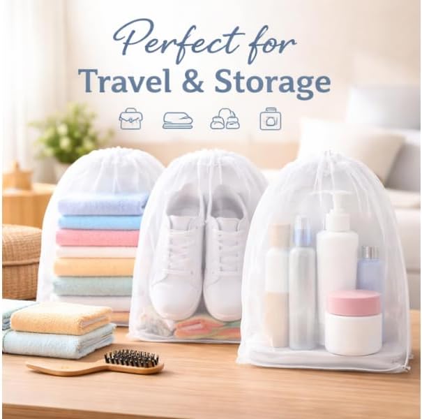 InfinitePack Large Transparent Shoe Bags for Travel, Portable Shoe Bags, Shoes Pouch Storage Organizer with Drawstring for Men & Women aClear Window Shoes Pouch with Rope