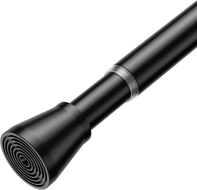 Spring Tension Curtain Rod 45 to 76 Inch 7/8" Diameter Adjustable No Drilling Black Shower Curtain Rods for Window Doorway Closet Door Kitchen Bathroom