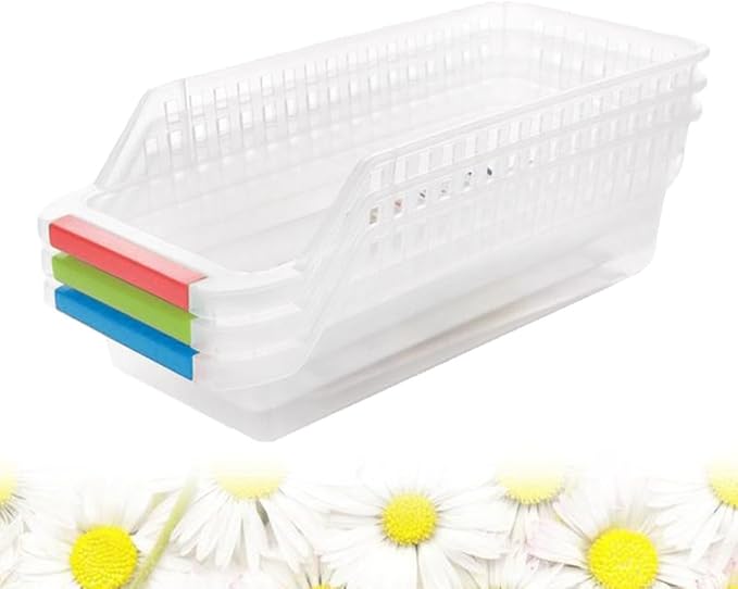 Plastic Storage Box for Refrigerator and Kitchen Organizer Bin with Ventilation, Sturdy Long-term Use, for Sauce Bottles and Drinks Storage in Fridge Drawer Random Color