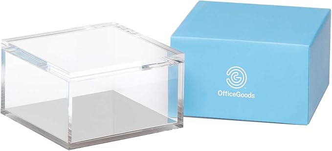 OfficeGoods Acrylic Desk Organizer w/Silver Base – Functional & Elegant Odds & Ends Box for Display or Storage – Perfect for Home or Office, Kitchen, Bathroom Vanity, Curio Display - Large