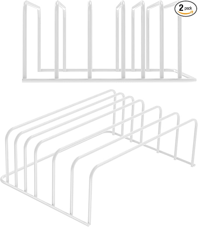 SIBAO [2-Pack] Large Cutting Board Organizer, Cutting Board Holder Rack Baking Cookie Pan Sheets Cooling Racks Storage Stand for Kitchen Cabinet -Divided Holder with 6 Slots(White)