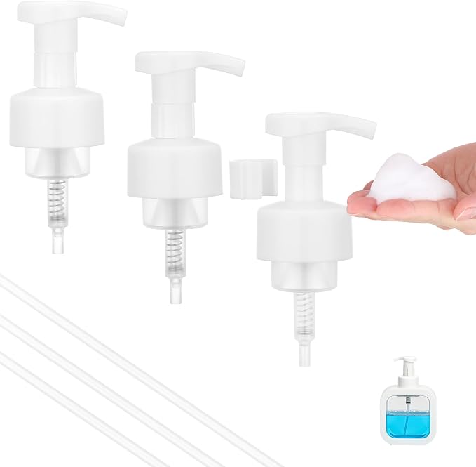 Segbeauty 3pcs White Foaming Hand Soap Pump Replacement, Countertop Foam Soap Dispenser Pump Heads, Foaming Dispenser Pumps for Bathroom Shampoo Bottle, 42 Thread Size Face Wash Bottle Replace Caps