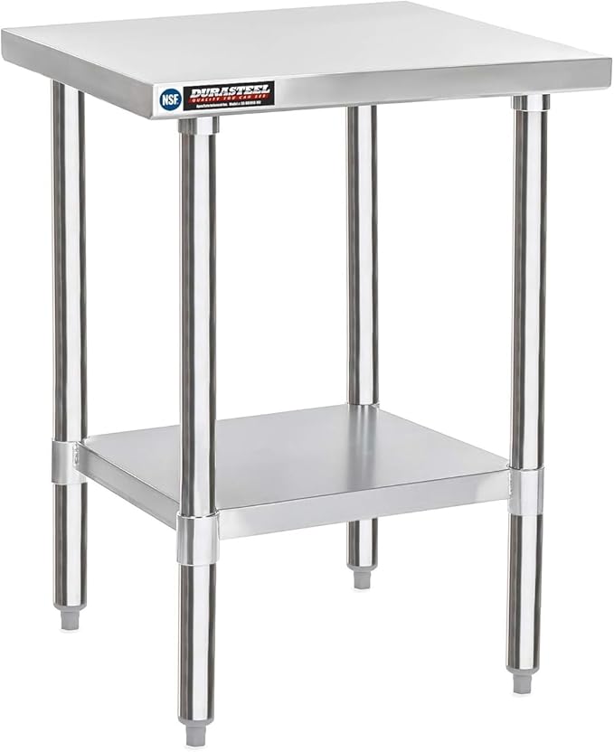 DuraSteel 30x24 Stainless Steel Work Table - NSF Commercial Prep Metal Table - Outdoor Pizza Oven Stand w/Under Shelf - Kitchen Island Laundry Utility Garage Microwave Stand Large Rolling Storage Cart