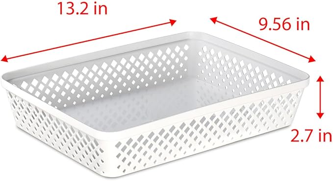 Glad Plastic Storage Basket Set - Multipurpose Drawer Trays, Kitchen Pantry Containers, and Bathroom Bins - Large Organizers, White, 3 Count (Pack of 4)