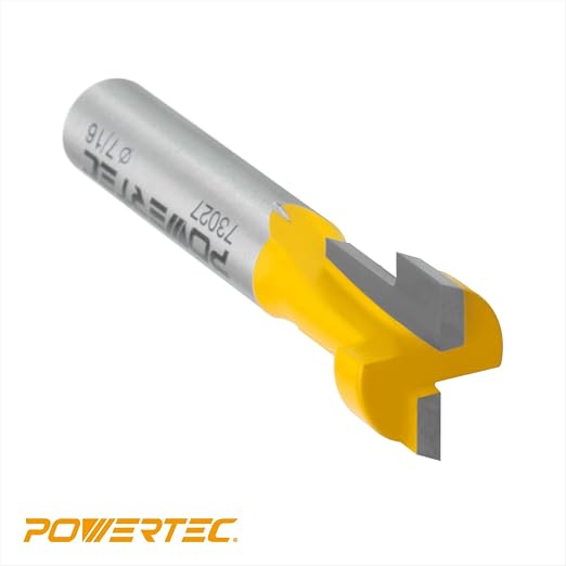 POWERTEC T Track Router Bit, Tungsten Carbide Tipped Router Bit, 1/4 Shank, 7/16" Dia., Slatwall, T Slot for Picture Frames, Plaque, Compatible with 1/4" Hex Bolts, 2PK (73027-P2)
