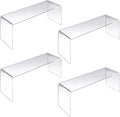 4 Pack Large Acrylic Risers – Clear Display Shelf Organizer for Kitchen, Countertop, Spices, Perfume, Cupcakes (12.4” x 4” x 4.6”) – Non-Slip & Durable