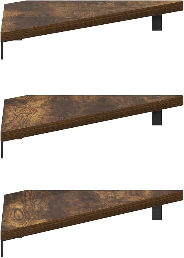 Furinno Rossi Triangle Corner Floating Shelves, Wall Mount Display Shelf, Amber Pine, Set of 3 (Pack of 2)