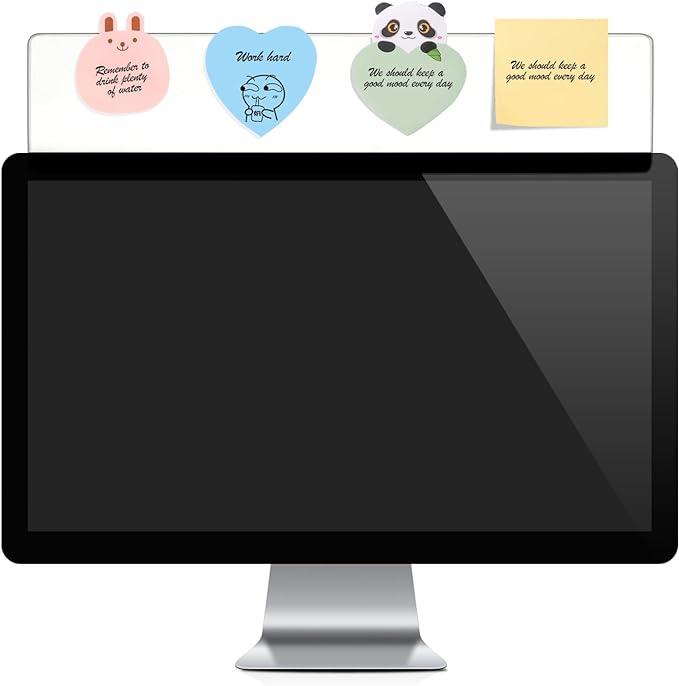 2 Pieces Monitor Memo Board Top Mount,18“ Monitor Sticky Note Holder,Universal Transparent Sticky Notes Memo Pad,Sticky Boards,Message Board for Computer Monitors