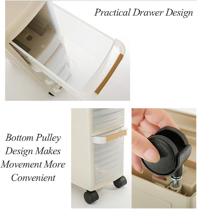 Storage Bins Sleeve Storage Cabinet, Narrow Cabinet Drawer Plastic Kitchen Locker Bathroom Bathroom Slot Rack(Khaki,2 layers)