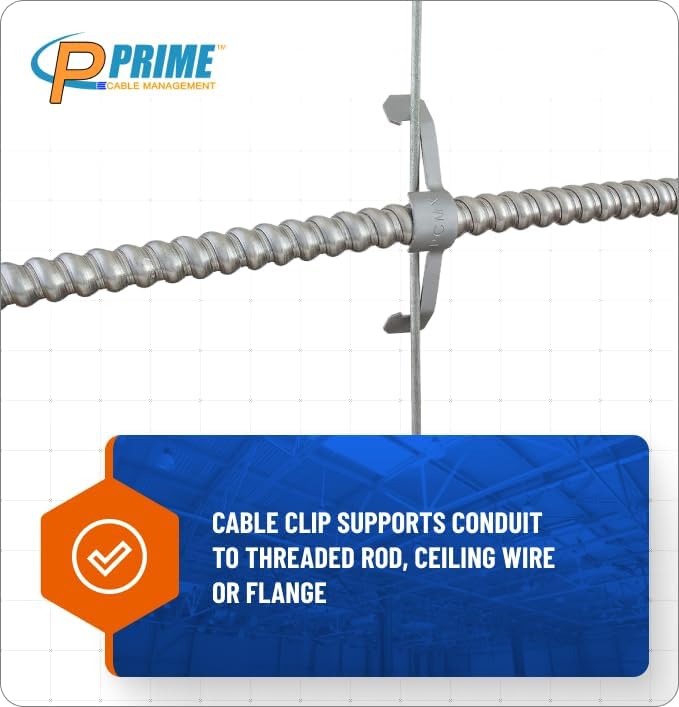 Conduit Cable Support Clip to Ceiling Wire, Threaded Rod & Flanges. Heavy Duty Spring Steel Clip 50 Pack