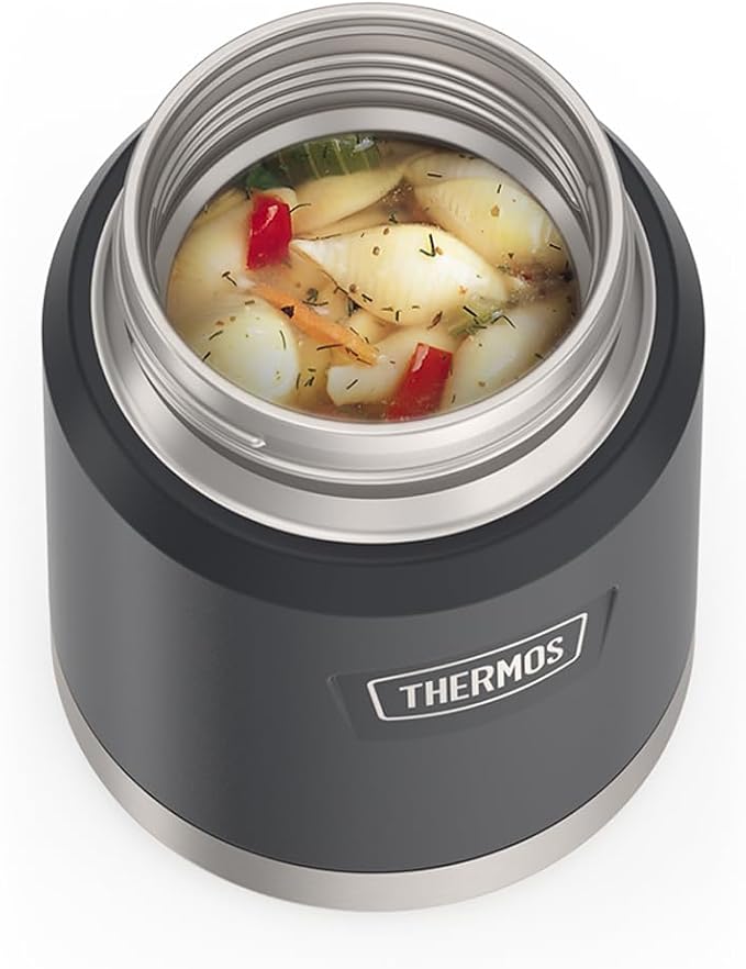 THERMOS ICON Stainless Steel Food Jar with Spoon, 16 Ounce, Granite