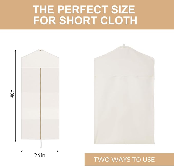 Sotiff Cotton Dress Garment Bags for Long Gowns Long Dress Travel Breathable Foldable Storage Bag Dust Proof(White,40 x 23.6 Inches)