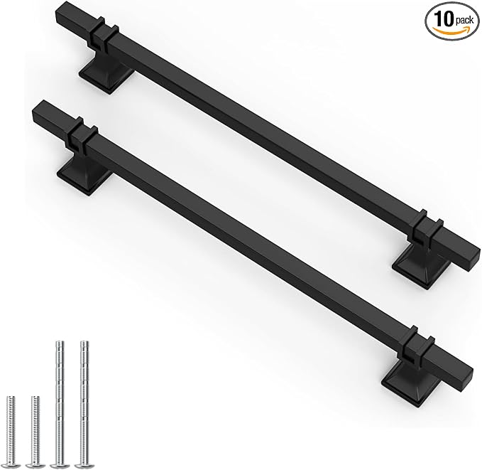10 Pack 8 Inch Black Cabinet Handles Matte Black Cabinet Pulls, Square Kitchen Cabinet Handles Dresser Drawer Pulls Kitchen Cabinet Hardware