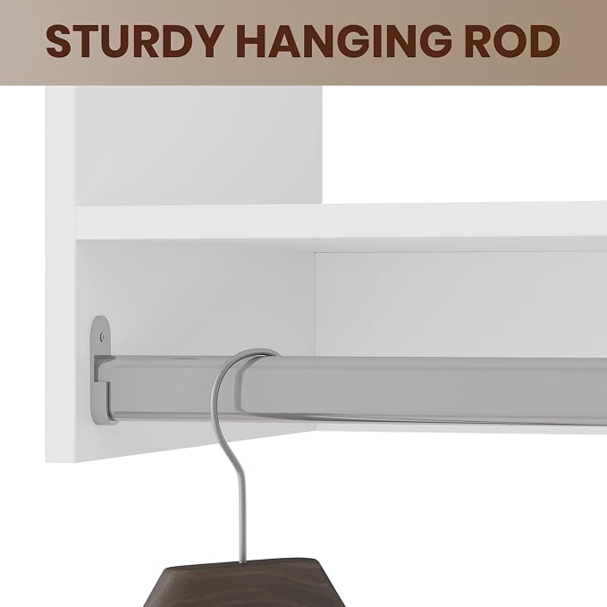 ROOMTEC 28.5" Medium Hanging Closet Unit, Modular Closet System with Hanging Rod, Wardrobe Organizer for Bedroom or Walk-in Closet, Wall Mounted, Customizable Clothes Storage Unit, White