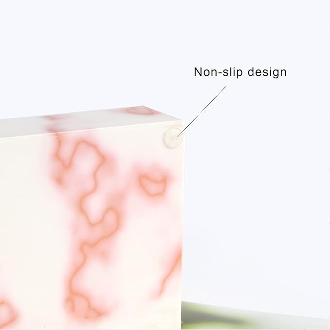 Marble Pink Acrylic Sticky Note Dispenser, 3.82×3.94×1.42 Inch | Fits 3×3 Inch Memo Pads, Holds Up To 300 Sheets, Desktop Organizer with Gold Trim, For Office Use & Daily Work Organization
