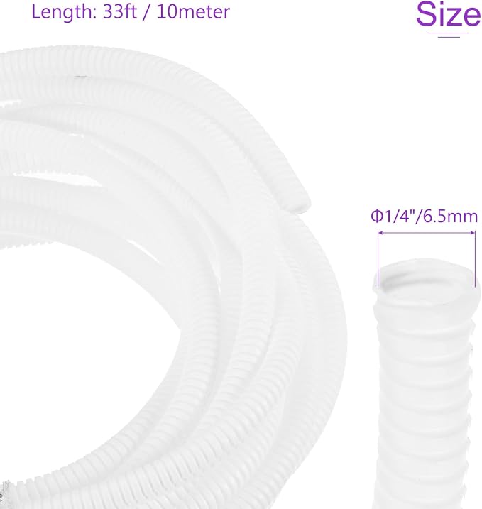 DMiotech 25ft Wire Loom Split Tubing 1/4 Inch(6.5 Mm) ID, Cord Protectors from Pet Flexible Conduit Cable Management for Office, Home, Garden, White