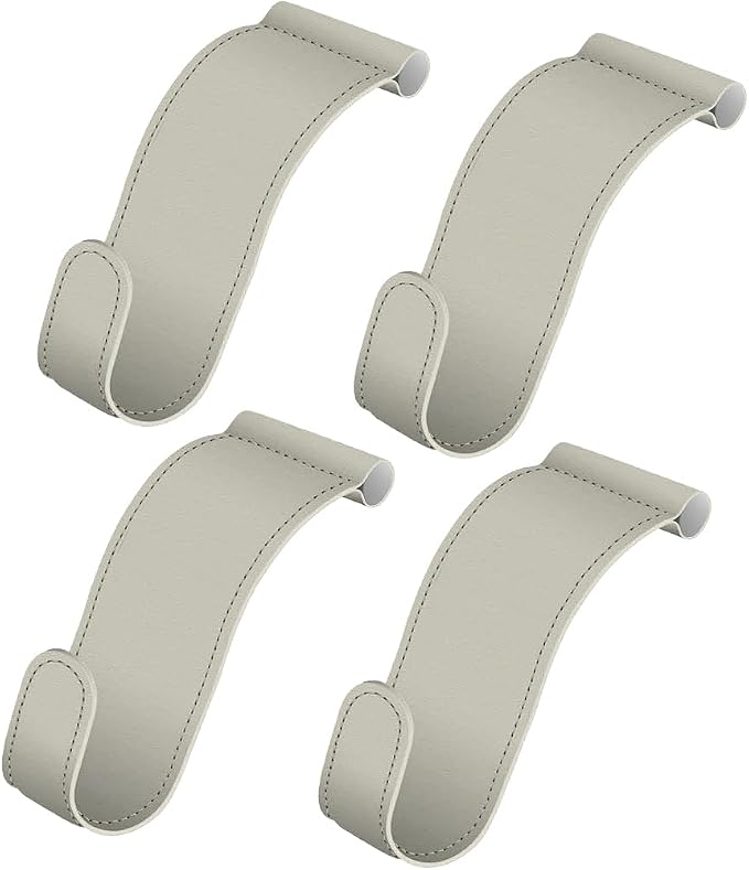 Bittwee 4PCS Car Glove Box Hooks Passenger Storage Hangers Beige | Microfiber leather, snap-in install, hangs bags umbrellas, fits most cars SUVs and trucks, car interior accessories