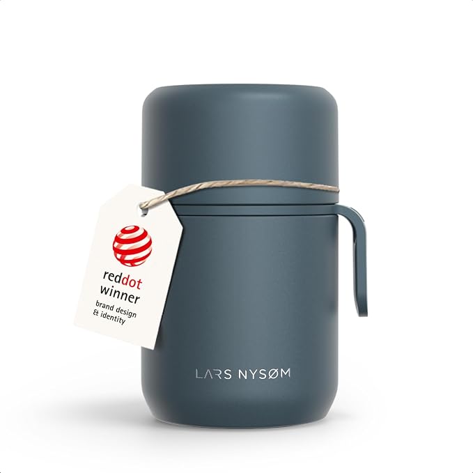 LARS NYSØM Stainless Steel Vacuum Insulated Food Jar - Leakproof Lunch Pot & Lunch Jar for Hot and Cold Food, Wide Mouth, Portable Soup Container for Work & Travel (Stone Blue, 17oz)