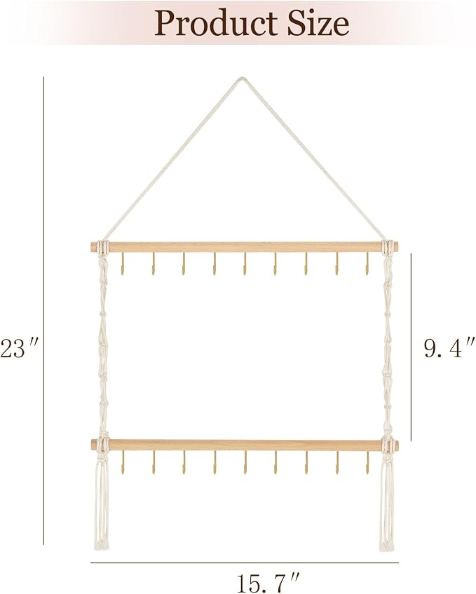 Dahey Macrame Claw Clip Organizer, Hanging Hair Claw Clip Holder Storage Hair Accessories for Women Girls Jewelry Hanger Display Wall Decor for Bedroom Door Closet