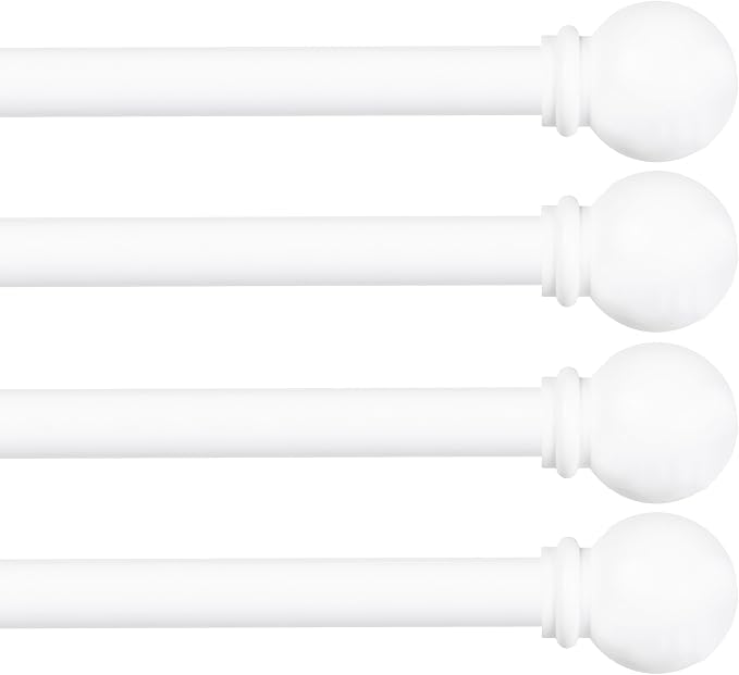 Kenney Chelsea Ball End Window Curtain Rod, Adjustable Curtain Rod for Windows 28 to 48 Inches, Extendable Curtain Rod Set, White Curtain Rod, Curtain Rods 4 Pack