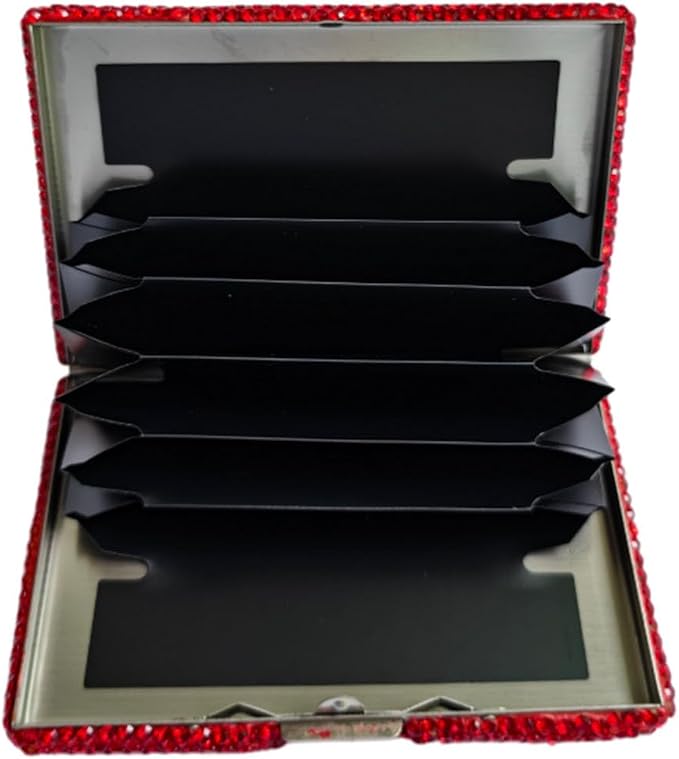 1Pc Card Wallet Card Case Bling Bling Business Card Holder,Red | Fashion,Crystal and Aluminum,Unisex-Adults,Compact Purse,Rhinestone