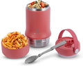 Ideus Soup Thermo with Foldable Spoon and Bowl 20oz, All-in-one Insulated Bento Lunchbox Stainless Steel Leakproof Portable Soup Container Vacuum Thermal Food Jar for Lunch, Red