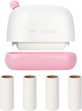 Disposable Mini Lint Roller with 4 Refills, PinkWhite | Portable, Easy Tear Residue-Free, Pocket-Sized for Travel Clothes, Furniture, Carpets, Pet Hair Remover, Fits in Wallet Bag