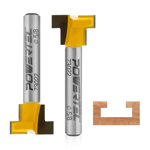 POWERTEC T Slot Router Bits 1/4 Shank, Carbide Tipped T Track and Slatwall Router Bit, Router T Bit, Wood Groove Milling Cutter, Forming Woodworking Tool, 5/8" Dia. x 3/16" Height - 2PK, 73022-P2
