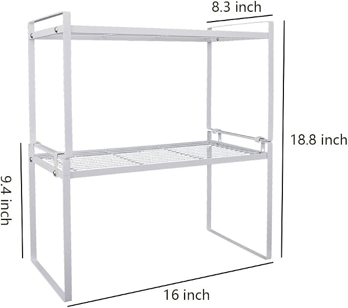 2 Pack Stackable Cabinet Shelf Organizer - Heavy-Duty Coated Metal Storage Rack, Non-Slip Space-Saving for Kitchen Pantry, Under Sink, Cupboard, Countertop (White)