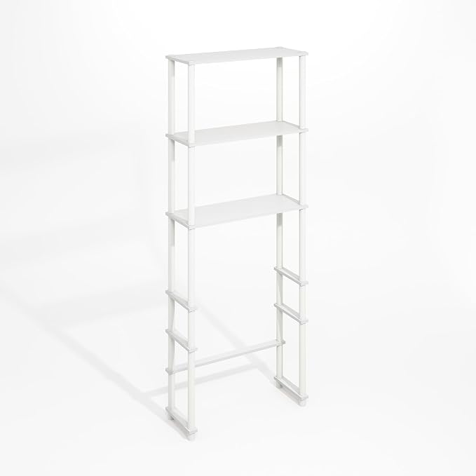 Furinno Turn-N-Tube Over The Toilet Storage, 3-Shelf Over The Toilet Organizer, Freestanding Space Saver Bathroom Shelf, for Bathroom Organizers and Storage, Plain White