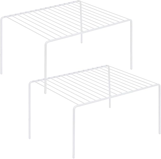 iPEGTOP Set of 2 Kitchen Cupboard Organiser Shelf, Small Size 10.6 x 5.1 Inch Freezer Cabinet Organization Storage Shelf Wire Rack, Steel Metal Shelves for Fridge Pantries Countertops Utensils -White
