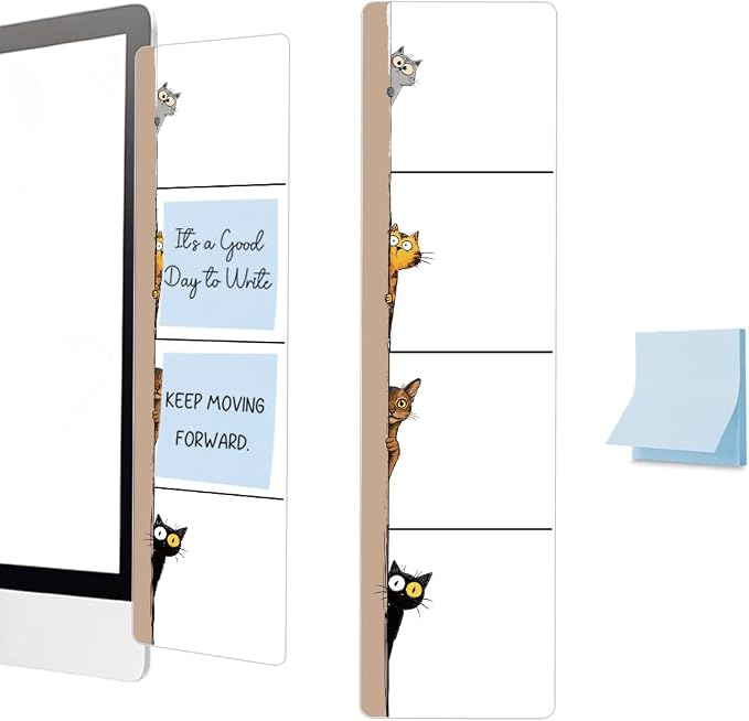 Computer Monitor Memo Board, Sticky Note Holder, Monitor Side Note Board, Acrylic Desk Organizer with 100Pcs Notes, Gifts for cat Lovers for Office Worker Men Women, Home Desktop and Office Desk