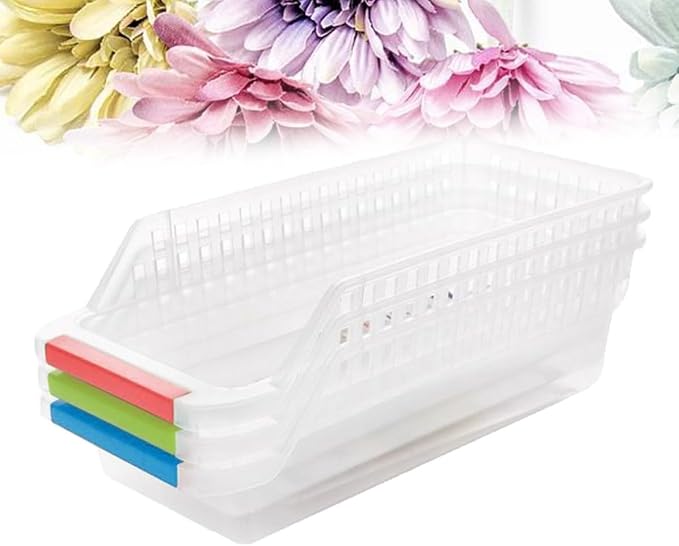 Plastic Storage Box for Refrigerator and Kitchen Organizer Bin with Ventilation, Sturdy Long-term Use, for Sauce Bottles and Drinks Storage in Fridge Drawer Random Color