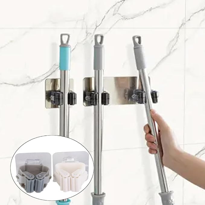 Kopida 6Pcs Mop and Broom Holder Wall Mount Broom Organizer Mop Storage Rack Laundry Room Home Garden Garage Storage and Organization Rack
