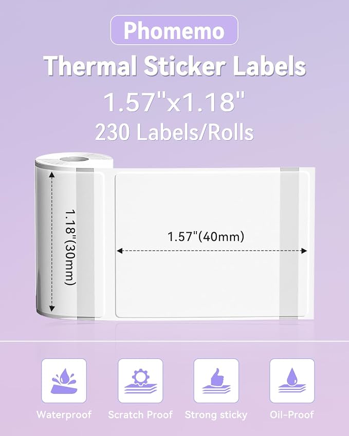 Phomemo Labels- 3 Rolls Thermal Clear Label- M110/M221/M220/M120/M200 Transparent Thermal Paper 1.57"x1.18"(40x30mm)- Sticker Label for Logo/Barcode/Stickers/Address Labels, Total of 690 PCS