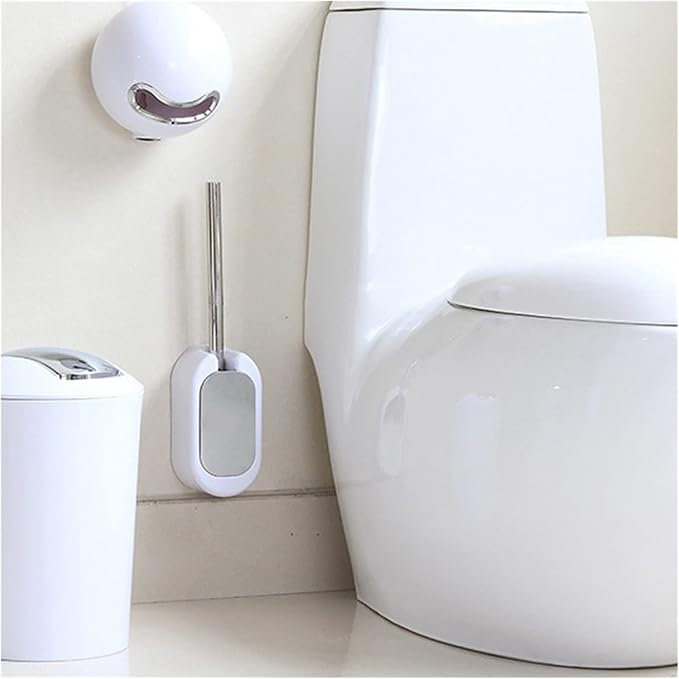 Bathroom Wall Mount Punch Free Storage Box Cleaning Long Handle Modern Toilet Brush Set Home Cleaning Brush (Color : White) (White)