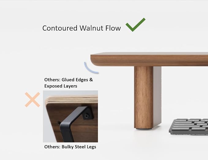 Walnut Single Monitor Stand Riser - 31.5" Wooden Monitor Stand for iMac, Laptop & Monitor, Minimalist Desk Shelf Organizer, Natural Wood Grain