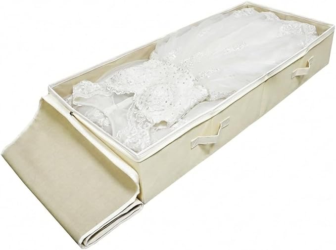 39.4" Folding Under Bed Storage Organizer Baskets for Closet, Bedding,Beige | Pack of 2, 39.4"X16.9"X7",Foldable & Washable Underbed Storage Organizer Containers for Clothing, Shoes, Bedding, Bedroom