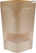 Kraft Paper Zipper Pouches,ULIFESTAR Kraft Stand Up Zip Lock Pouch Bags,100PCS Resealable Bag with Transparent Window and Tear Notch Resealable Bag for Small Business HomeUse,7.9"*11.8"(20*30cm+5cm)